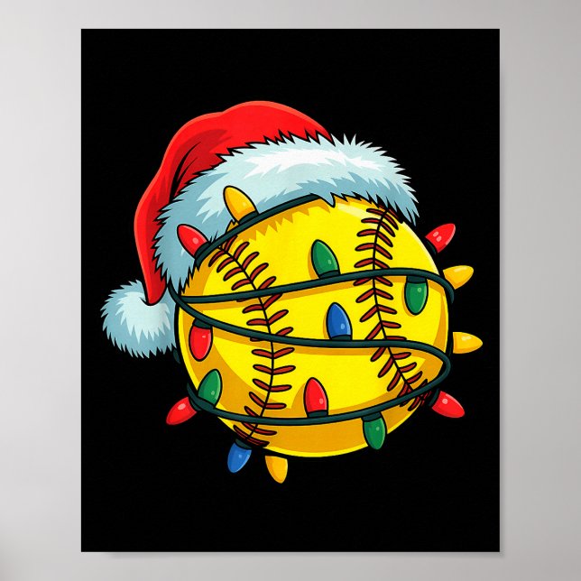 Affiche Softball Ball Santa Hat Christmas Softball Xmas Li (Devant)