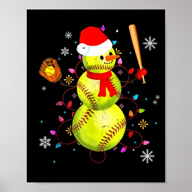Affiche Softball Christmas Funny Softball Snowman Xmas  (Devant)