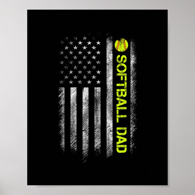 Affiche Softball Dad American Flag Vintage Softball (Devant)