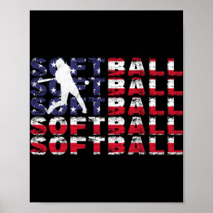 Affiche Softball Drapeau Américain Vintage Patriote du 4 J