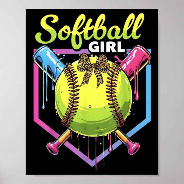 Affiche Softball Drip Filles Crème Glacée Drip Softball Je (Devant)
