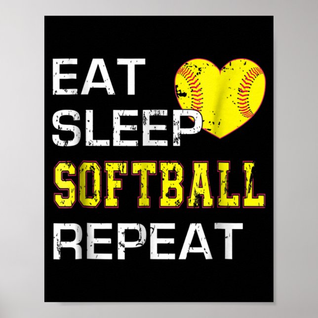 Affiche Softball Eat Sleep Softball Répétition (Devant)