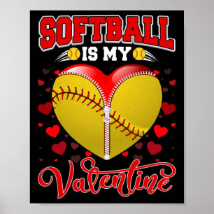 Affiche Softball Est Mon Valentine Softball Ball Heart Val