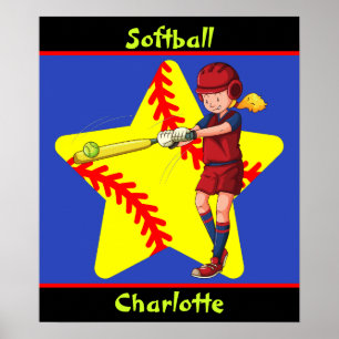 Affiche Softball Girls Star Batter Swing Personnalisé