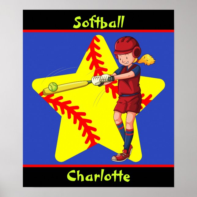 Affiche Softball Girls Star Batter Swing Personnalisé (Devant)