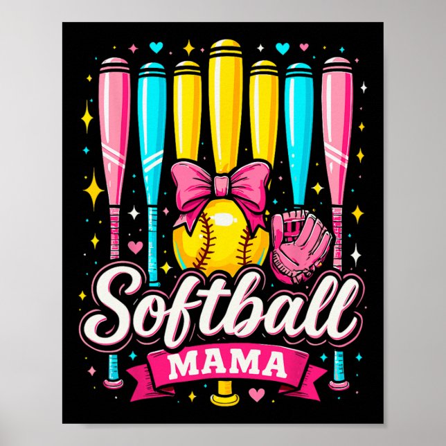 Affiche Softball Mama Softball Coquette Bow Softball  (Devant)