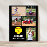 Affiche Softball personnalisé Photo Collage Nom de l'équip<br><div class="desc">Ce poster personnalisé de photo-collage de softball comprend vos photos de softball téléchargées préférées, un graphique de softball avec le numéro de maillot de votre joueur, et du texte supplémentaire comme le nom de votre joueur et/ou le nom de l'équipe. Ce design est mis en regard d'une couleur arrière -...</div>