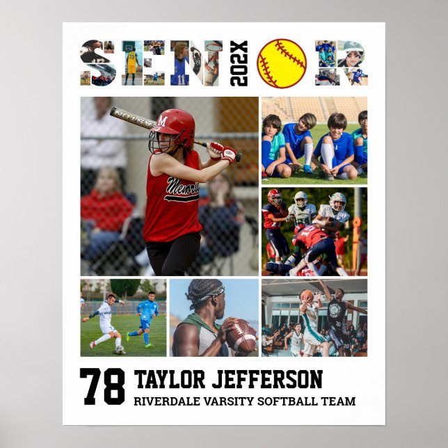 Affiche Softball Player Senior Night Sports Photo Collage (Devant)