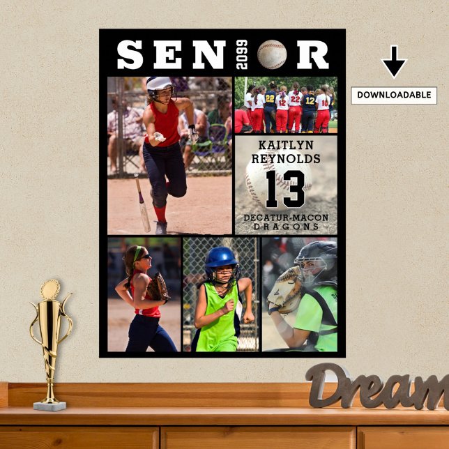 Affiche Softball Senior Graduation 6 Photo Collage (Créateur téléchargé)