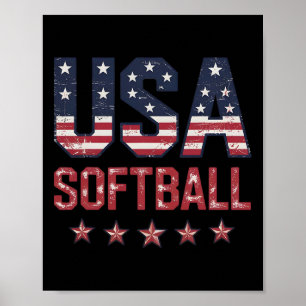 Affiche Softball Usa Drapeau Américain Femmes Hommes Patri