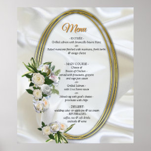 Affiche Soie blanche luxueuse et fluide et roses blanches.