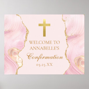 Affiche Soignée de confirmation Cross Pink Gold Welcome Pa