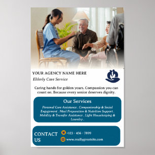 Affiche Soins aux personnes âgées Blanc & Bleu Promotionne