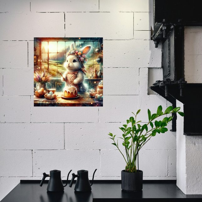 Affiche Soins de Pâques avec Joli Bunny Baker d'aquarelle (Créateur téléchargé)