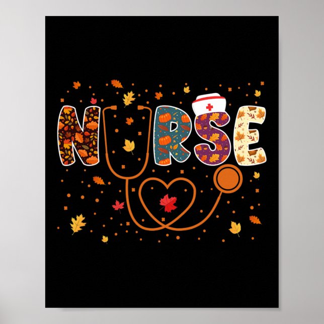Affiche Soins infirmiers Thanksgiving Day Stethoscope Fall (Devant)