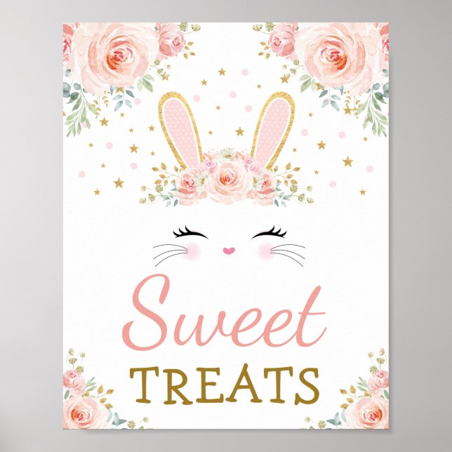 Affiche Soins sucrés / Cute lapin lapin Blush Gold Floral (Devant)