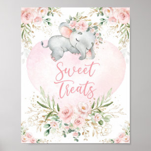 Affiche Soins sucrés   Dreamy Baby Elephant Blush Floral
