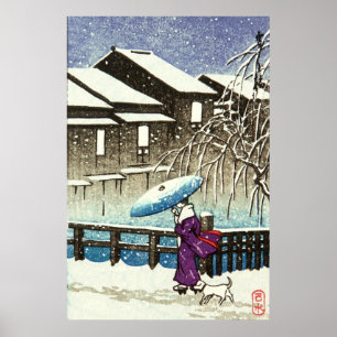 Affiche Soir enneigé Kawase Hasui années 1930