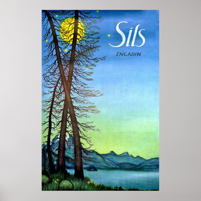 Affiche Soirée à Sils, Engadin, Suisse, vintage (Devant)