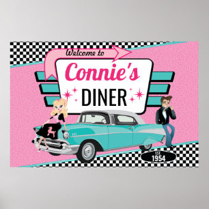 Affiche Soirée Anniversaire à l'Américaine des Années 50