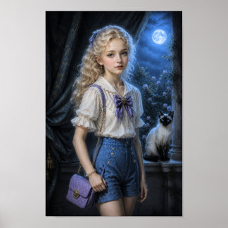 Affiche Soirée au clair de lune avec une fille rêveuse