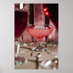 Affiche Soirée au Sorbet Rose : Art de Cocktail Estival Pé