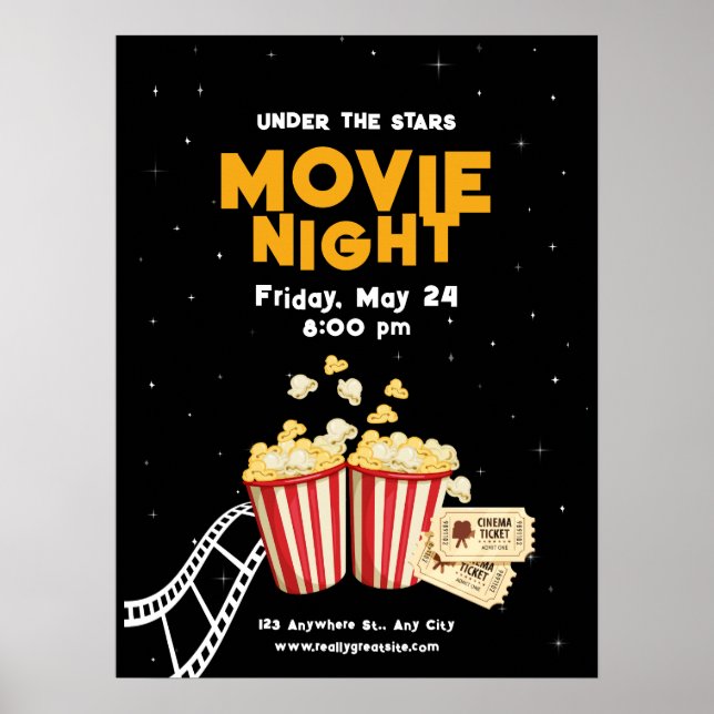 Affiche soirée cinéma, soirée cinéma fête d'annive (Devant)