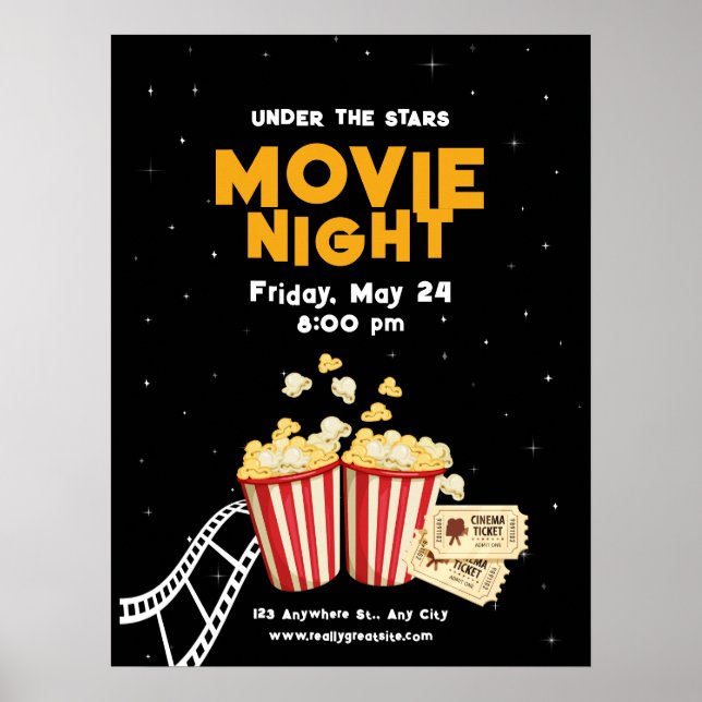 Affiche soirée cinéma, soirée cinéma fête d'annive (Devant)