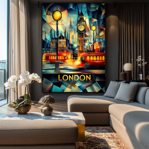 Affiche Soirée Cubiste de Londres - Cityscape géométrique