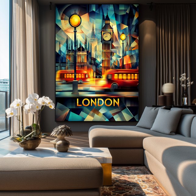Affiche Soirée Cubiste de Londres - Cityscape géométrique  (Créateur téléchargé)