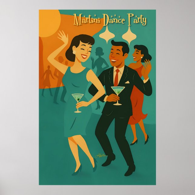 Affiche Soirée Dansante Martini du Milieu du Siècle (Devant)