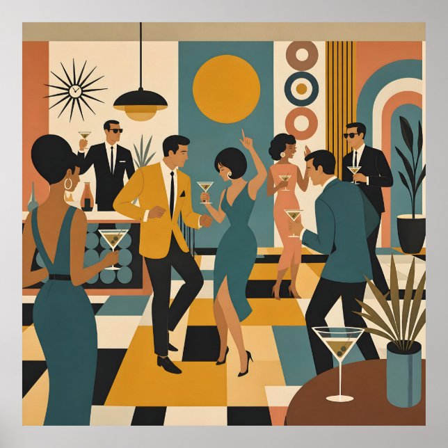 Affiche Soirée Dansante Martini du Milieu du Siècle (Devant)