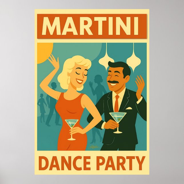 Affiche Soirée Dansante Martini du Milieu du Siècle (Devant)