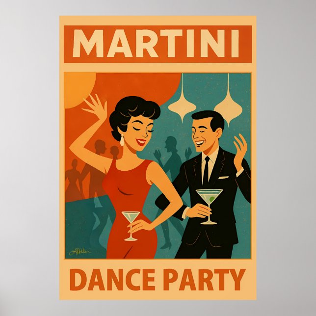 Affiche Soirée Dansante Martini du Milieu du Siècle (Devant)