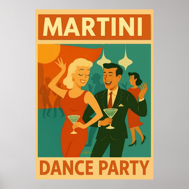 Affiche Soirée Dansante Martini du Milieu du Siècle (Devant)