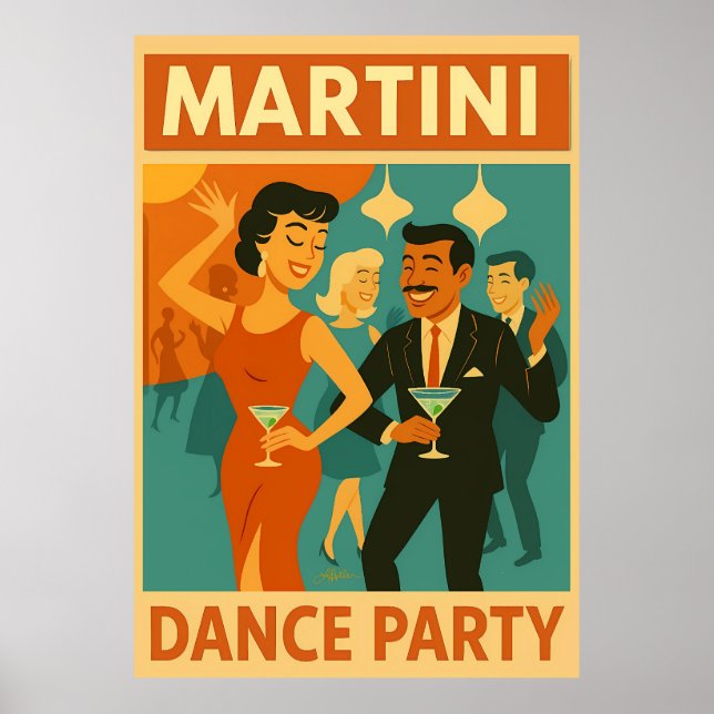 Affiche Soirée Dansante Martini Milieu de Siècle (Devant)
