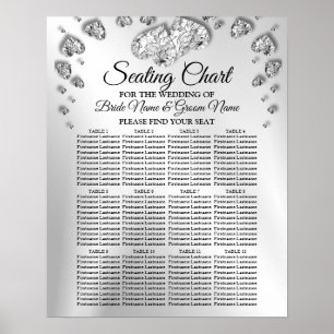 Affiche Soirée de mariage Coeurs d'argent gris noir élégan