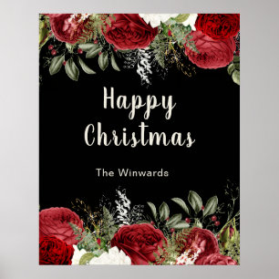 Affiche Soirée de Noël élégante Fleurs rouges