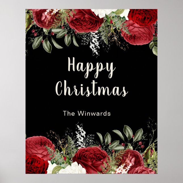 Affiche Soirée de Noël élégante Fleurs rouges (Devant)