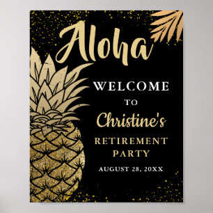 Affiche Soirée de retraite en ananas noir Gold Bienvenue