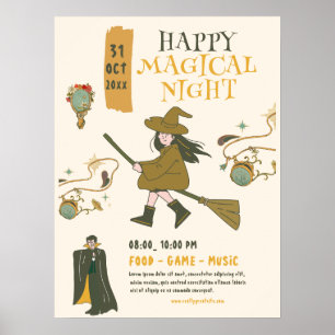 Affiche Soirée de sorcière Halloween vintage, Soirée Hallo