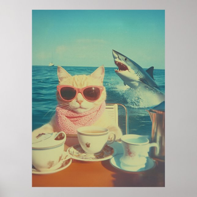 Affiche Soirée de thé à l'océan de chats (Devant)