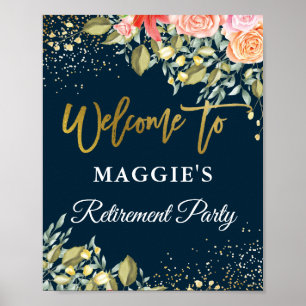 Affiche Soirée élégante Floral Blue Gold