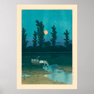 Affiche Soirée Lune Nakanoshima Sapporo par Kawase Hasui