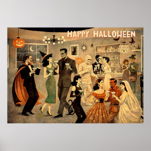 Affiche Soirée Martini Halloween Rétro Milieu de Siècle 40