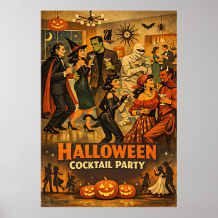 Affiche Soirée Martini Halloween Rétro Milieu de Siècle 50