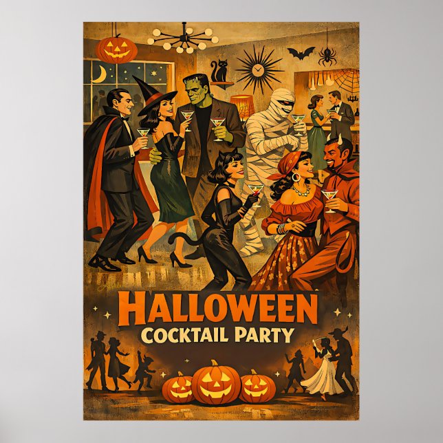 Affiche Soirée Martini Halloween Rétro Milieu de Siècle 50 (Devant)