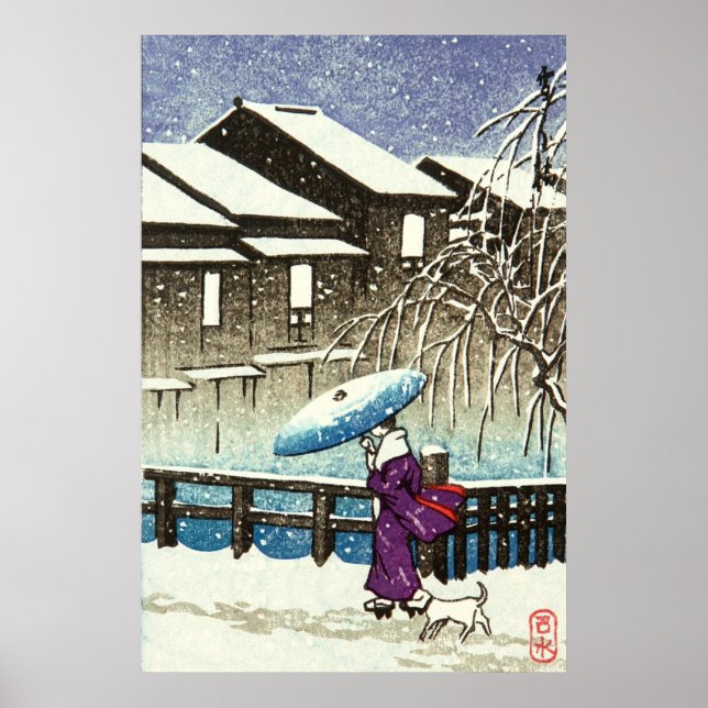 Affiche Soirée neige Kawase Hasui 1930 (Devant)