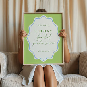 Affiche Soirée nuptiale Green Blue Scalloped Frame Bienven