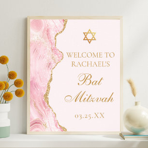 Affiche Soirée personnalisée Bat mitzvah d'âge rose
